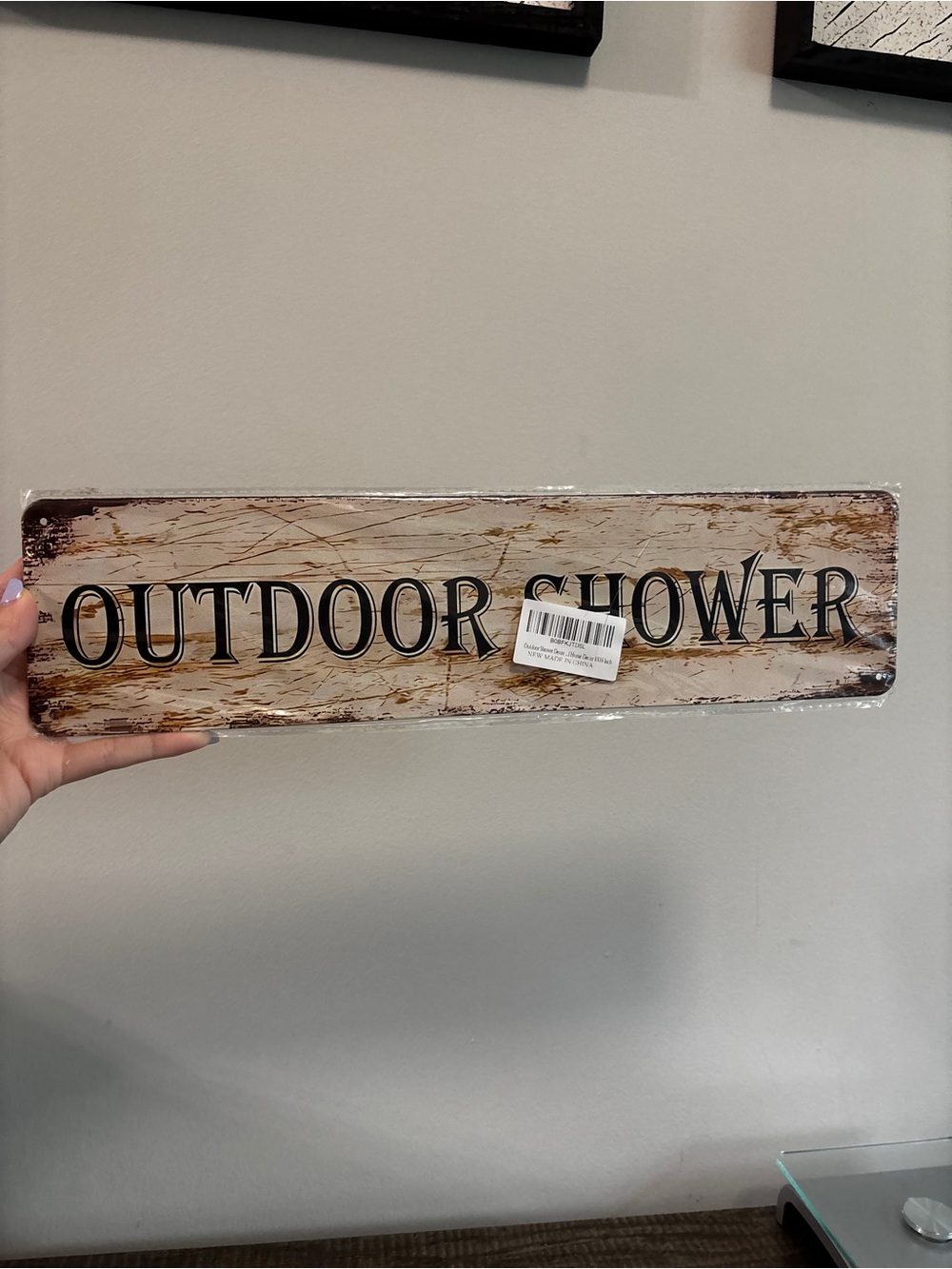 Amazon Rustic 'Outdoor Shower' Wall Sign in Beige and Brown